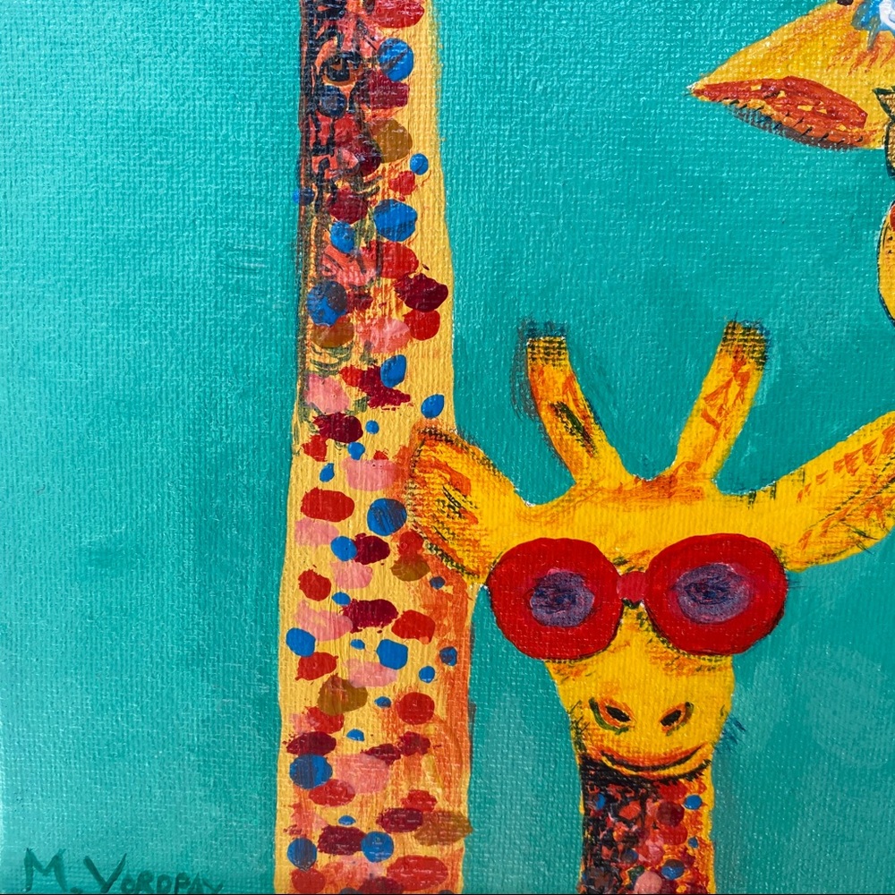 handmade Canvas Art giraffe Paint Acrylic 8”x10” - Picture 6 of 12